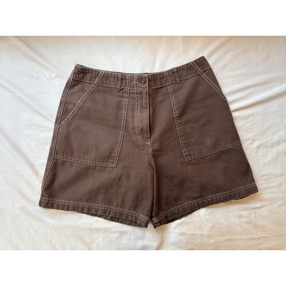 Valerie Stevens Casual Brown Cotton Linen Blend Utility Shorts Size 6 Contrast